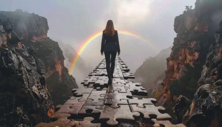 scarcity thinking businesswoman crossing bridge