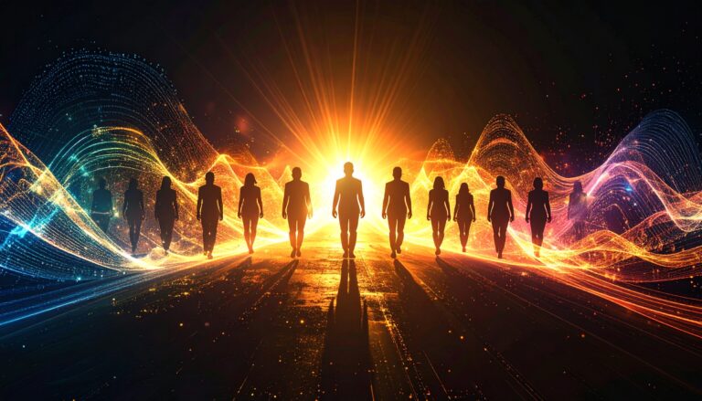 customer listening silhouettes and sound waves