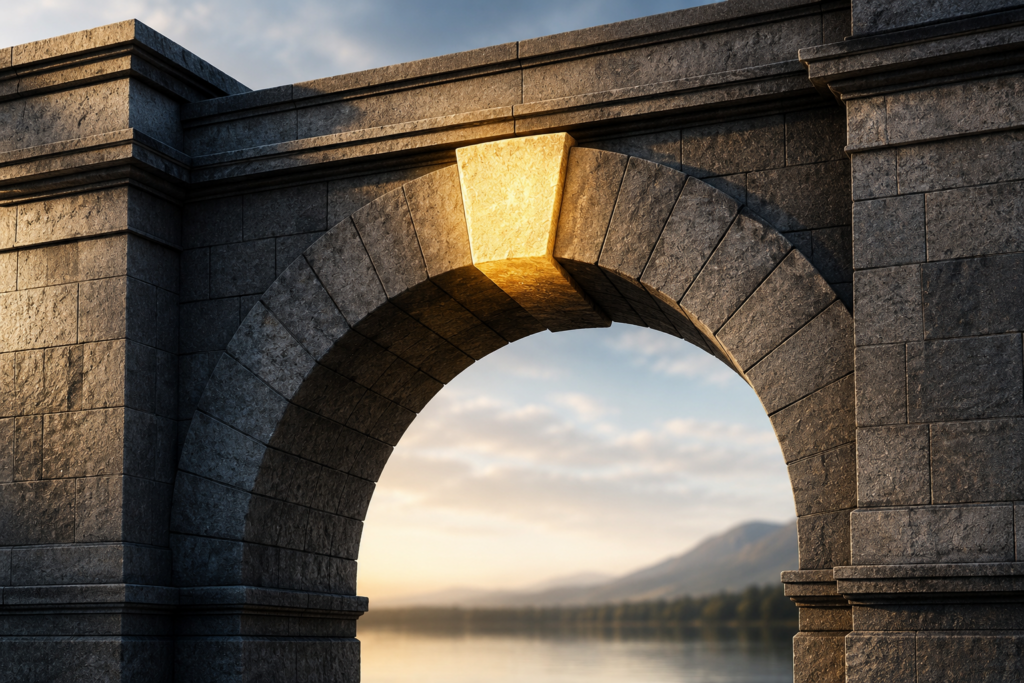 Stone arch bridge at golden hour