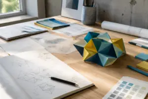 prototyping culture creative workspace with geometric designs
