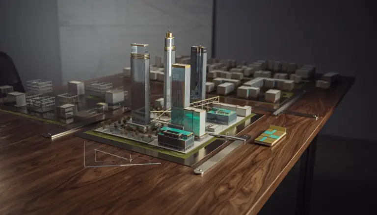 Firefly_Photorealistic luxury architectural planning table market influence