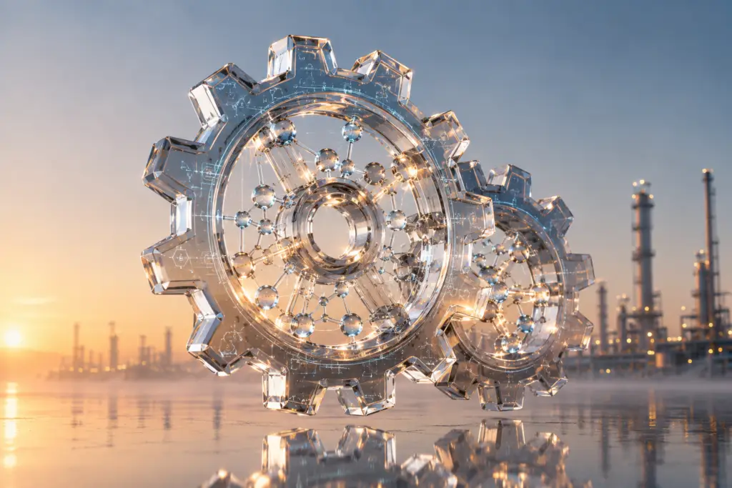 Futuristic gears in golden-hour light