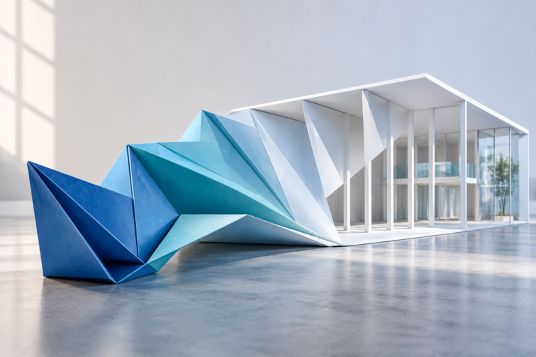 Origami transformation into architectural form