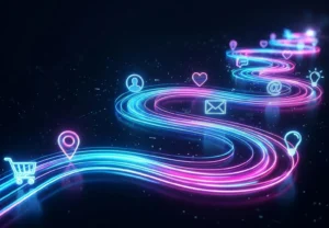 An illuminated customer journey map representing user experience design and digital strategy.