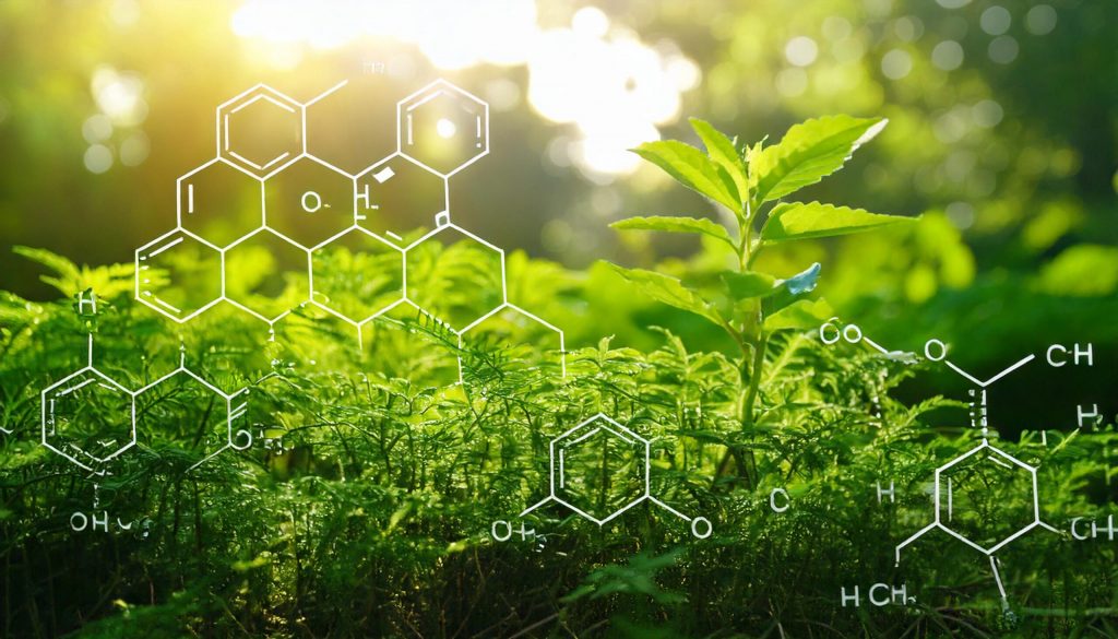 Firefly Plants or Nature Background with Overlay of Chemical Symbols 2332